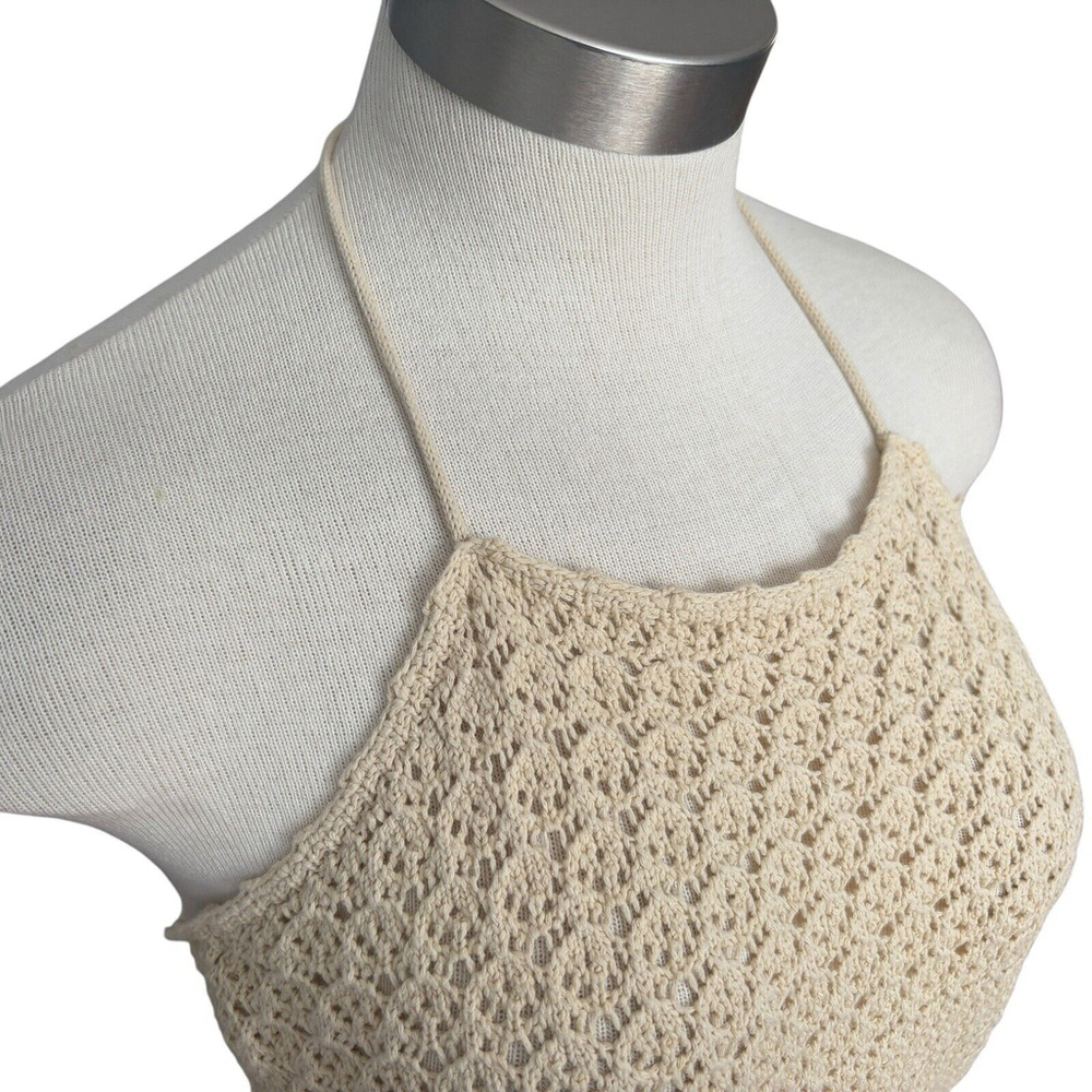House of Harlow 1960 Top Crochet Cropped Halter Beige Sz. M - Picture 2 of 10